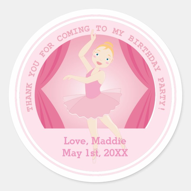 Ballerina birthday party classic round sticker (Front)