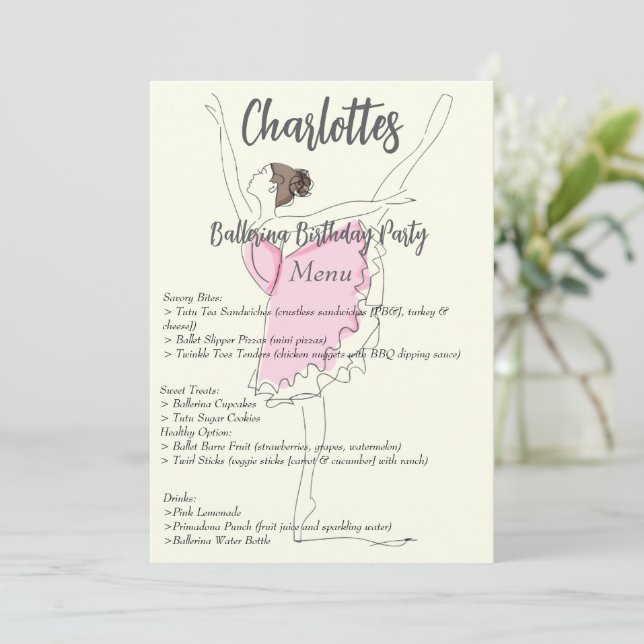 Ballerina Birthday Party Menu (Standing Front)