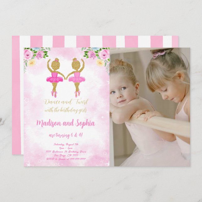Ballerina Birthday Photo Invitation (Front/Back)
