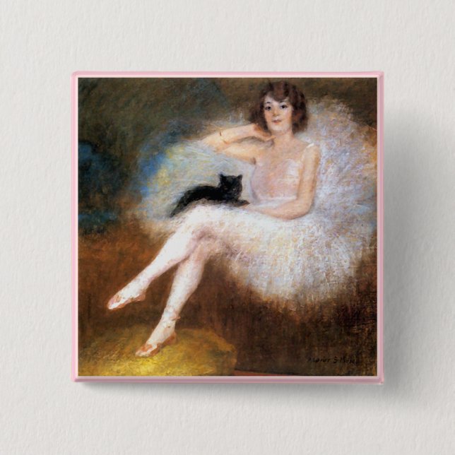 Ballerina & Black Cat 2 Inch Square Button (Front)