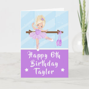 Ballerina Blonde Hair Girl Purple Happy Birthday Card