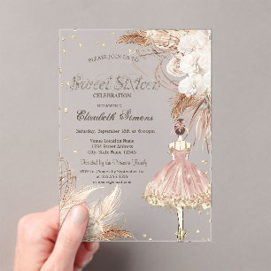 Ballerina Boho Flowers Rose Gold Sweet 16  Acrylic Invitations