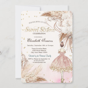 Ballerina Boho Flowers Rose Gold Sweet 16  Invitation