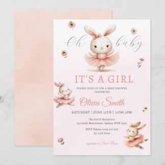 Ballerina Bunnies Oh Baby Bunny Girl Baby Shower Invitation