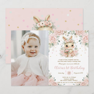 Ballerina Bunny Rabbit 1st 2nd 3rd Birthday Photo Invitation