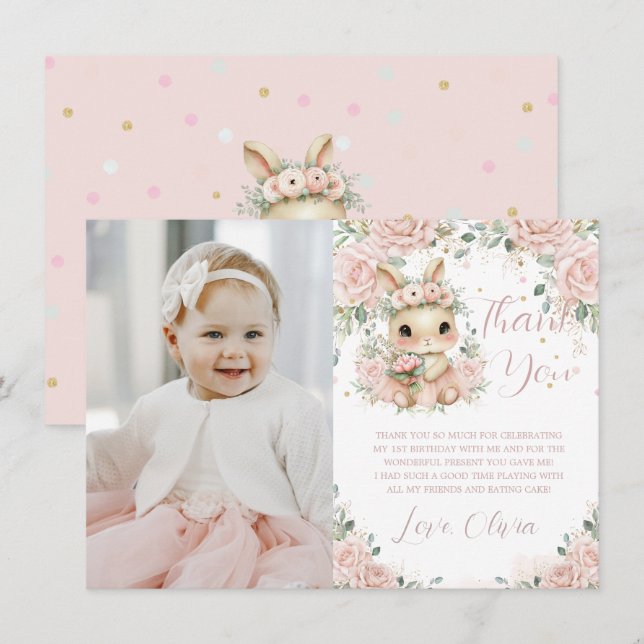 Ballerina Bunny Rabbit 1st 2nd 3rd Birthday Photo Thank You Card (Front/Back)