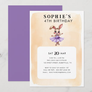 Ballerina Bunny Theme Birthday Party Invitation