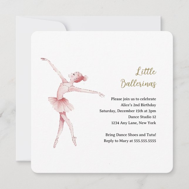 Ballerina Centre Stage Kids Birthday Party Invitation (Front)