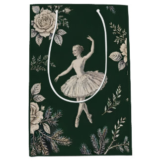 Ballerina Christmas Toile - Hunter Green Medium Gift Bag