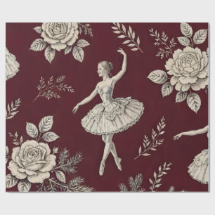 Ballerina Christmas Toile Wrap - Burgundy Wrapping Paper