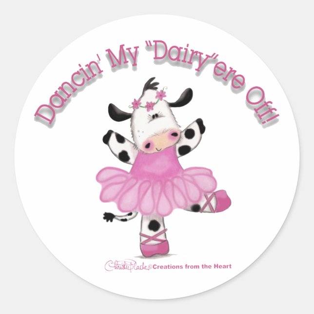 Ballerina Cow Classic Round Sticker (Front)