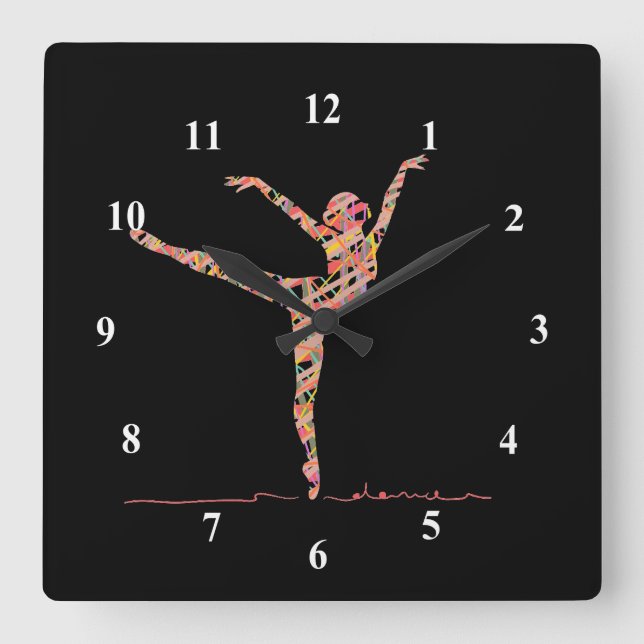 Ballerina cute girl dancing ballet square wall clock (Front)