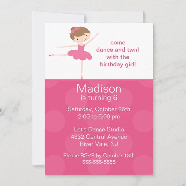 Ballerina Dance Anniversaire Invitation (Devant)