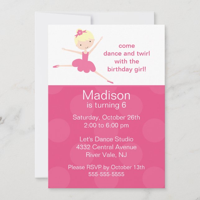 Ballerina Dance Anniversaire Invitation (Devant)