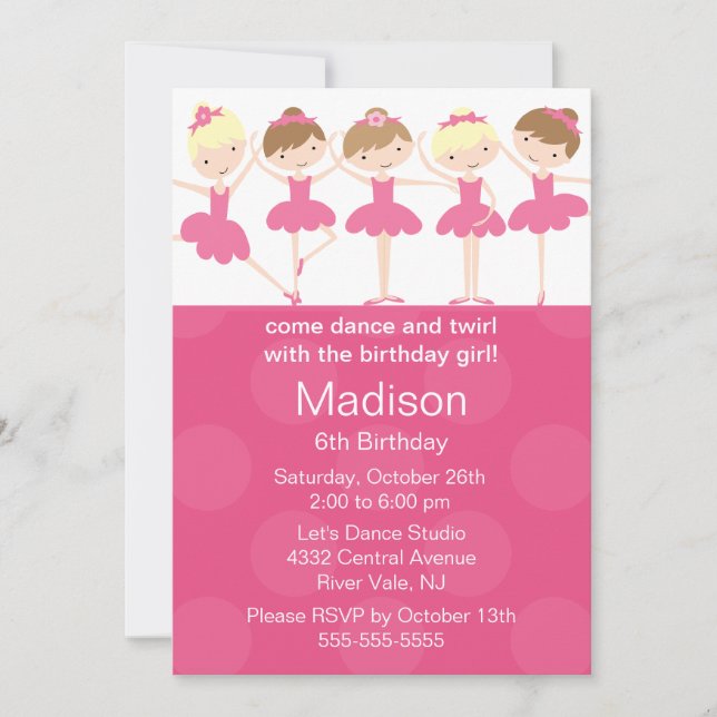 Ballerina Dance Birthday Invitation (Front)