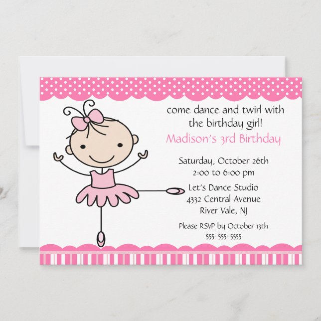 Ballerina Dance Birthday Invitation (Front)