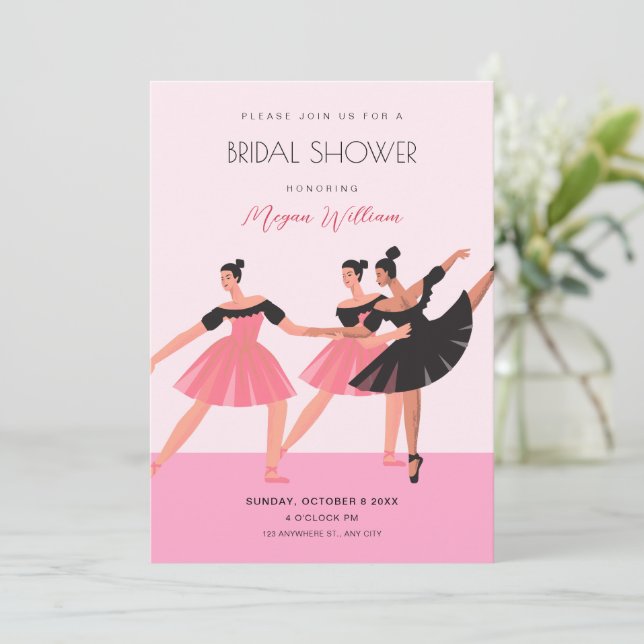 Ballerina dance bridal shower invitation (Standing Front)