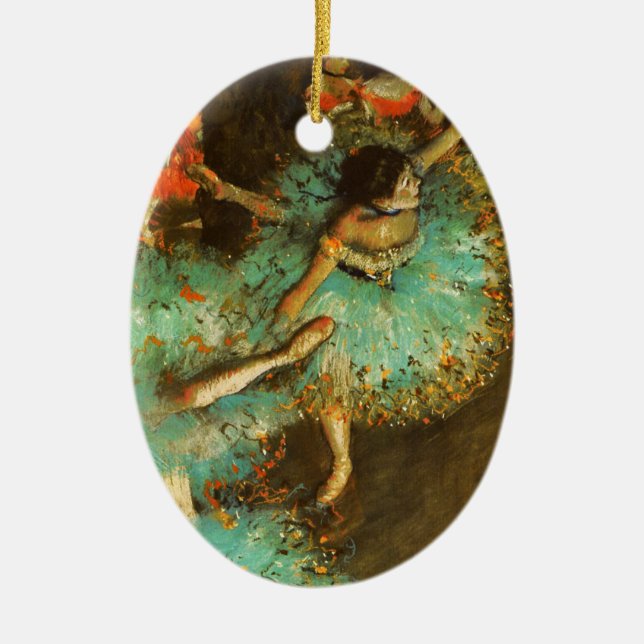 Ballerina Dance Green Dancer Edger Degas Painting Ceramic Ornament (Front)