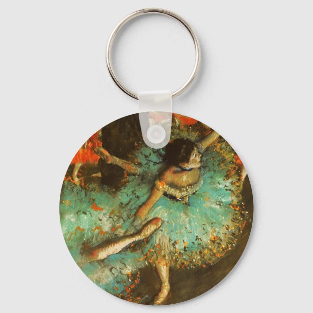 Ballerina Dance Green Dancer Edger Degas Painting Keychain (Front)