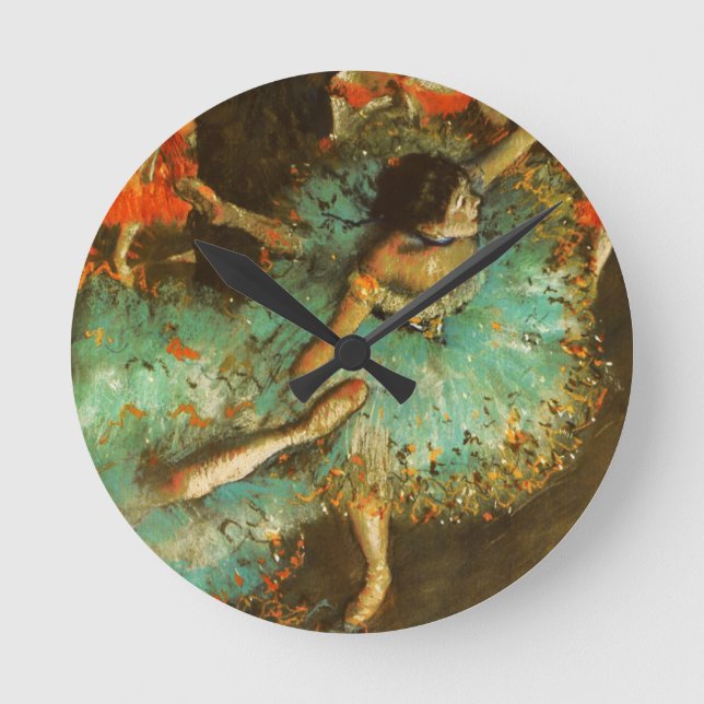 Ballerina Dance Green Dancer Edger Degas Painting Round Clock (Front)