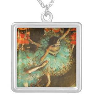 Ballerina Dance Green Dancer Edger Degas Painting Silver Plated Necklace