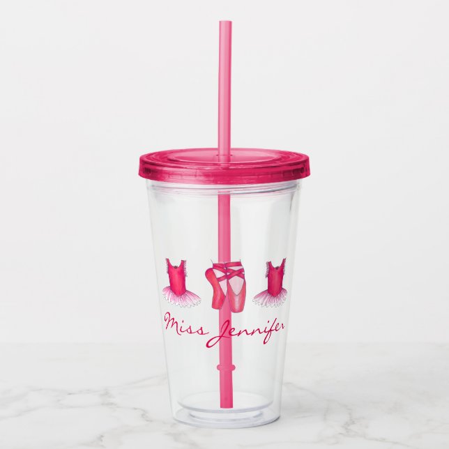 Ballerina Dance Pink Ballet Tutu Toe Shoes Teacher Acrylic Tumbler (Front)