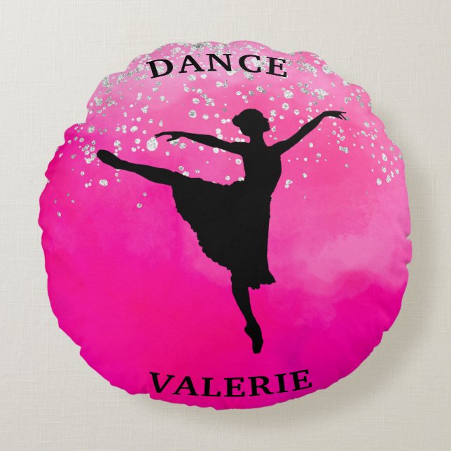 Ballerina Dance Pink Ombre Sparkle    Round Pillow (Front)