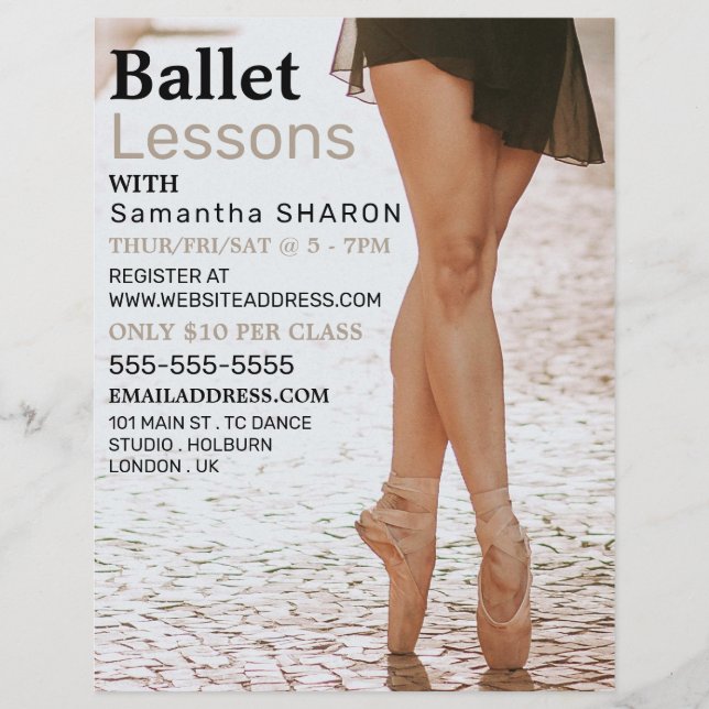 Ballerina Dancer, Dance Lesson Advertising Flyer (Front)
