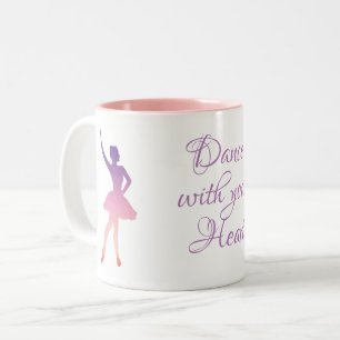 Ballerina dancer girl, geometric purple pink ombre Two-Tone coffee mug
