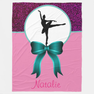 Ballerina Dancer Glitter and Bow Fleece Blanket