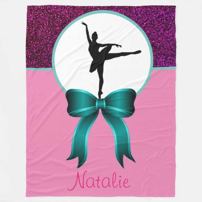 Ballerina Dancer Glitter and Bow Fleece Blanket (Front)