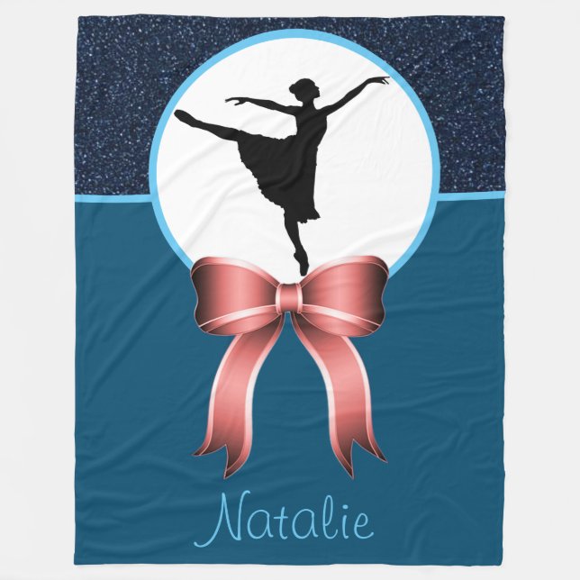 Ballerina Dancer Glitter and Bow Fleece Blanket (Front)
