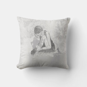 Ballerina Dancer Grey Grungy Metallic Silver Wall Throw Pillow