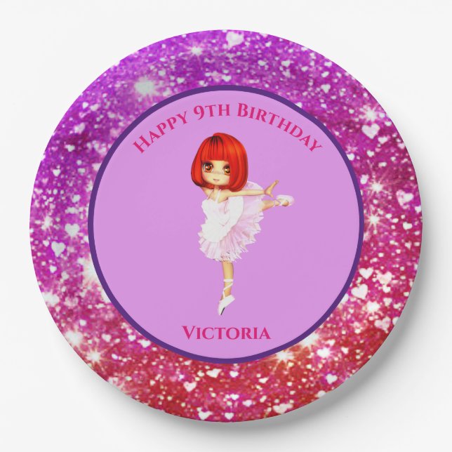 Ballerina Dancer "Happy Birthday" Paper Plates (Front)