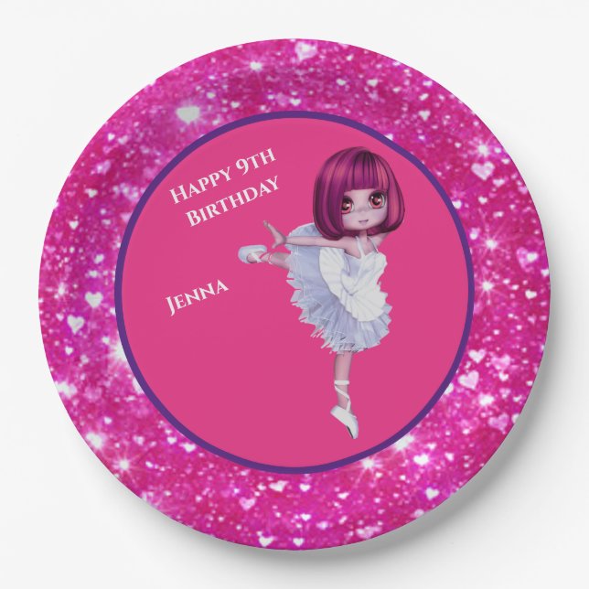 Ballerina Dancer "Happy Birthday" Paper Plates (Front)