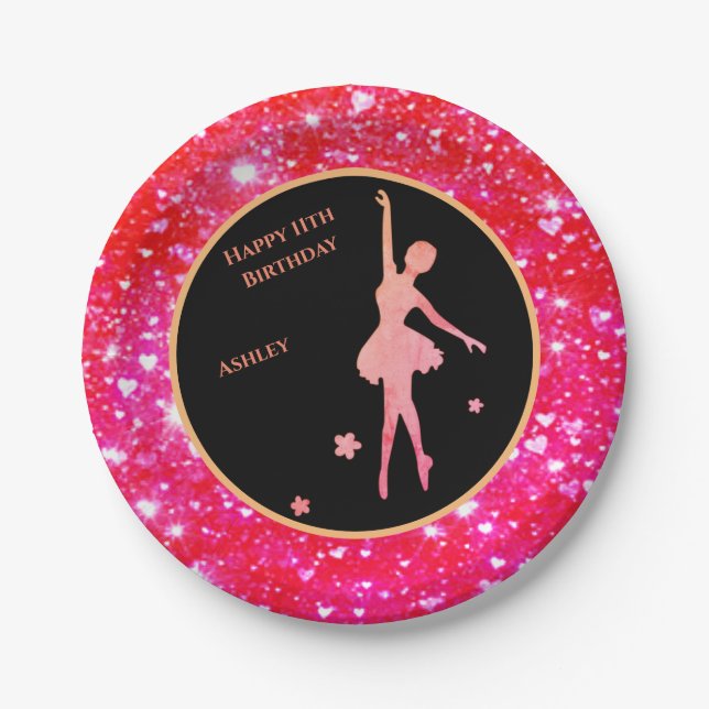 Ballerina Dancer "Happy Birthday" Paper Plates (Front)