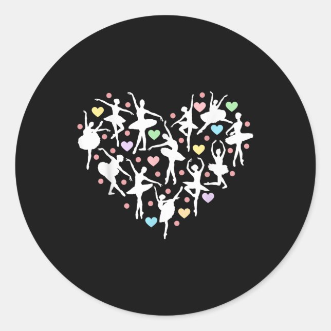 Ballerina Dancer Heart Valentines Day Teacher Danc Classic Round Sticker (Front)
