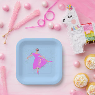 Ballerina Dancer in Magenta Pink Dress Paper Plate