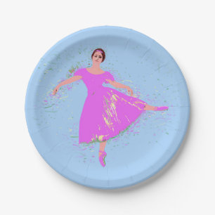 Ballerina Dancer in Magenta Pink Dress Paper Plate