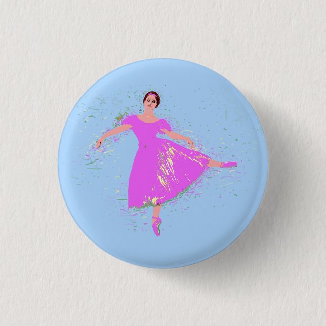 Ballerina Dancer Magenta Pink Dress  1 Inch Round Button (Front)