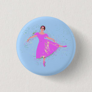 Ballerina Dancer Magenta Pink Dress  1 Inch Round Button
