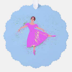 Ballerina Dancer Magenta Pink Dress Ornament Card