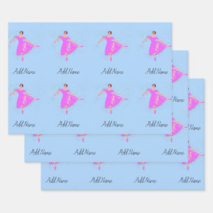 Ballerina Dancer Magenta Pink Dress Personalized Wrapping Paper Sheet