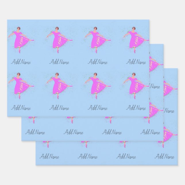 Ballerina Dancer Magenta Pink Dress Personalized Wrapping Paper Sheet (Set)