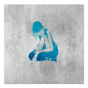 Ballerina Dancer Metallic Grey Silver Turquoise Poster