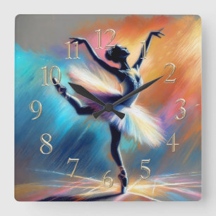 Ballerina Dancer Pastel Drawing Colourful Square Wall Clock