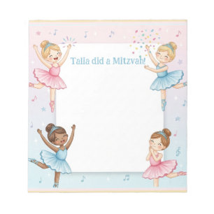 Ballerina Dancer Personalized Mitzvah Note Notepad