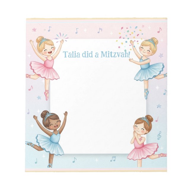 Ballerina Dancer Personalized Mitzvah Note Notepad (Front)
