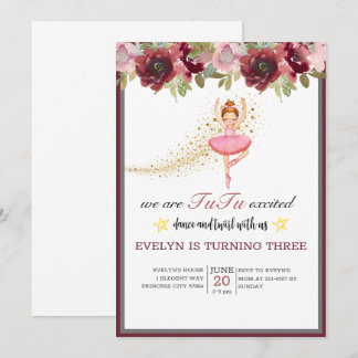 Ballerina Dancer| Pink Floral Ballet Birthday Invitation