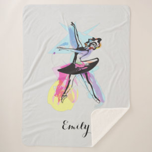 Ballerina Dancer Watercolor Theme Customized Sherpa Blanket